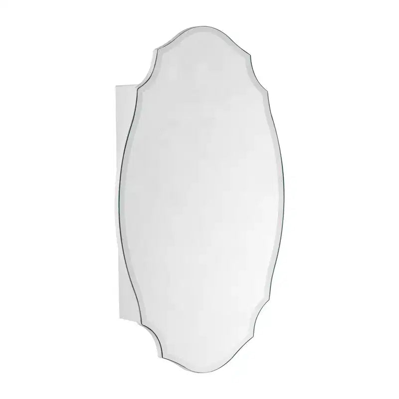 Biała nieregularna owalna bezramowa szafka łazienkowa z lustrem montowana natynkowo – 50,8x76,2 cm, 1-drzwiowa