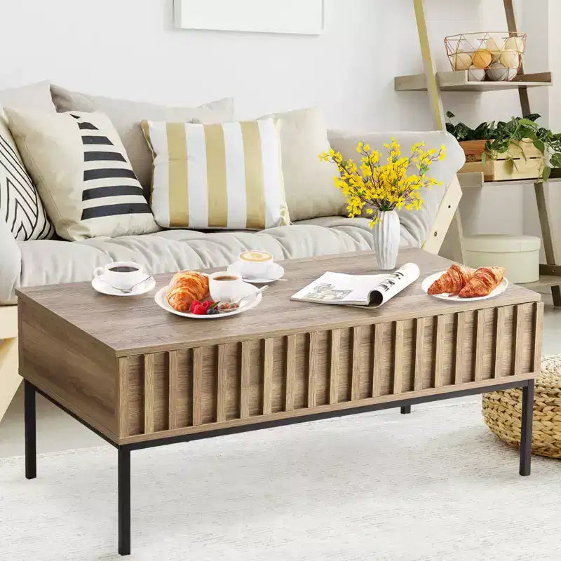 Stolik kawowy podnoszony Teak Brown z ukrytym schowkiem, 43"