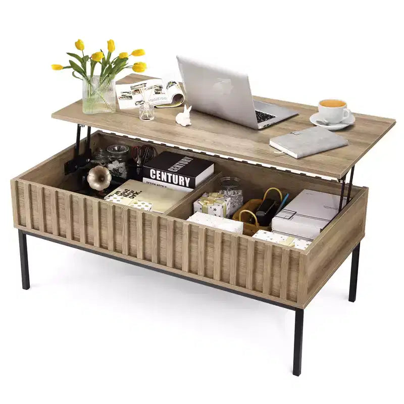 Stolik kawowy podnoszony Teak Brown z ukrytym schowkiem, 43"