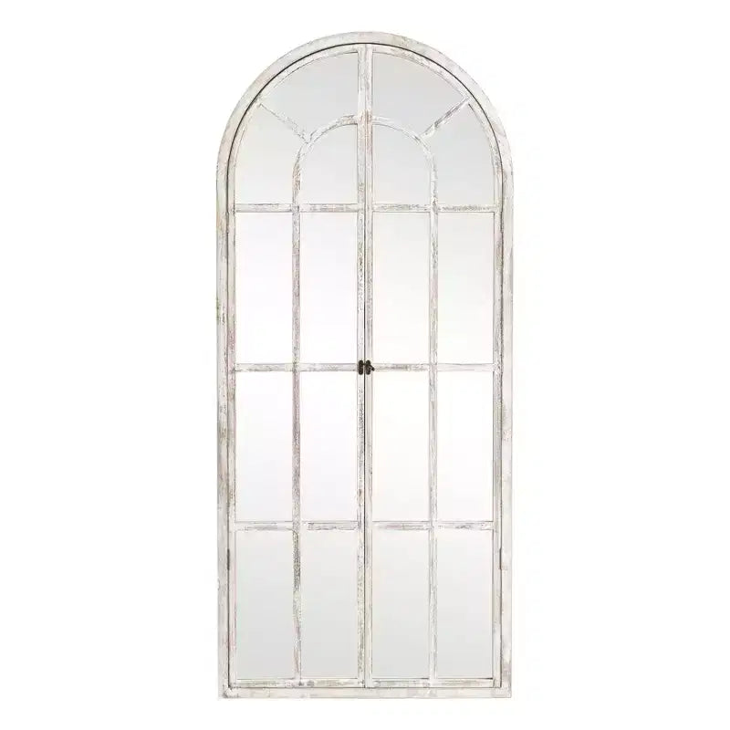 Lustro łukowe z litego drewna z kratką, 180x80 cm – Brązowe / Białe, 1-osobowe