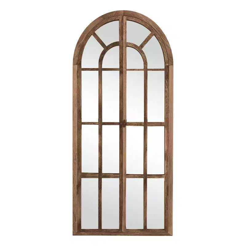 Lustro łukowe z litego drewna z kratką, 180x80 cm – Brązowe / Białe, 1-osobowe