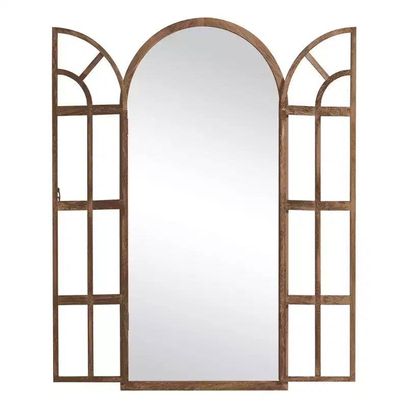 Lustro łukowe z litego drewna z kratką, 180x80 cm – Brązowe / Białe, 1-osobowe