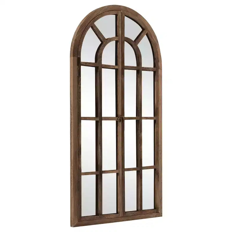 Lustro łukowe z litego drewna z kratką, 180x80 cm – Brązowe / Białe, 1-osobowe