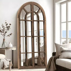MAYEERTY Full-Length Mirror Solid Wood Grid Right Angle Arch 71x31x1in Openable No Stand