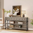 52-Inch Industrial Console Table with 3 Drawers, 3-Tier Entryway and Sofa Table, Metal Frame Behind Couch Table, Hallway Storage Table