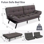 Wielokolorowa, rozkładana sofa futon 71", 2-osobowa z regulowanym oparciem i podłokietnikami
