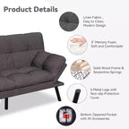 Wielokolorowa, rozkładana sofa futon 71", 2-osobowa z regulowanym oparciem i podłokietnikami