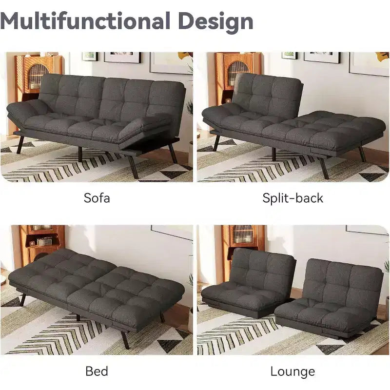 Wielokolorowa, rozkładana sofa futon 71", 2-osobowa z regulowanym oparciem i podłokietnikami