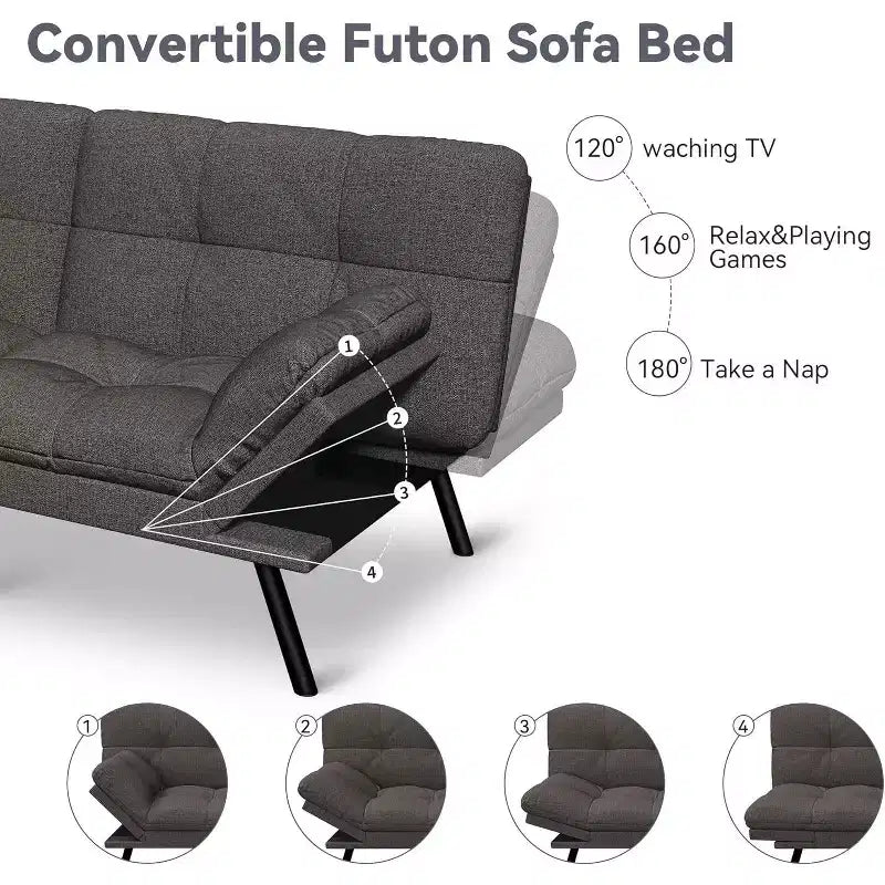 Wielokolorowa, rozkładana sofa futon 71", 2-osobowa z regulowanym oparciem i podłokietnikami