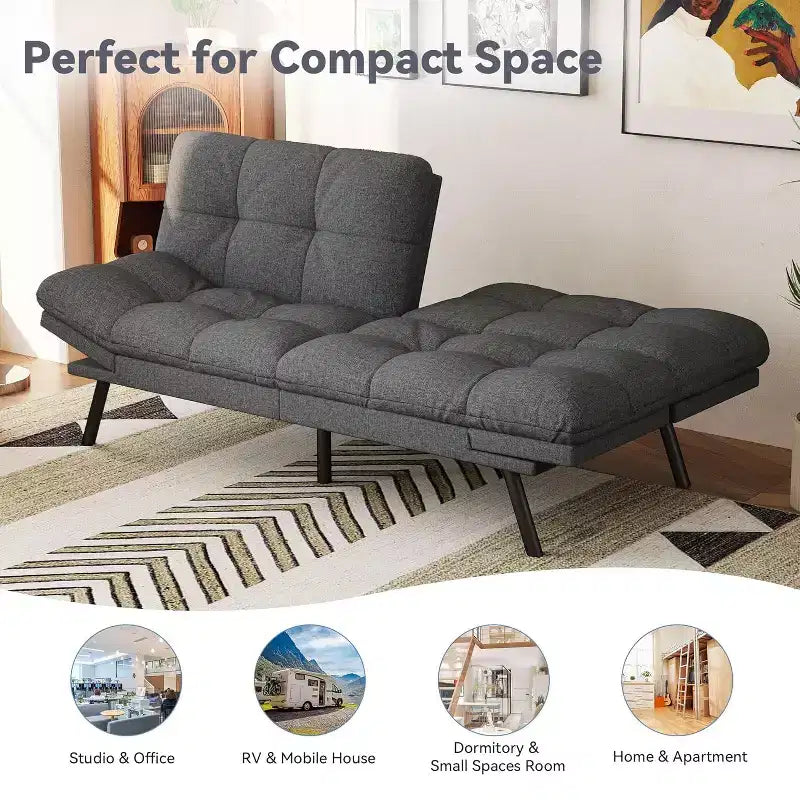 Wielokolorowa, rozkładana sofa futon 71", 2-osobowa z regulowanym oparciem i podłokietnikami