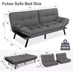 Wielokolorowa, rozkładana sofa futon 71", 2-osobowa z regulowanym oparciem i podłokietnikami