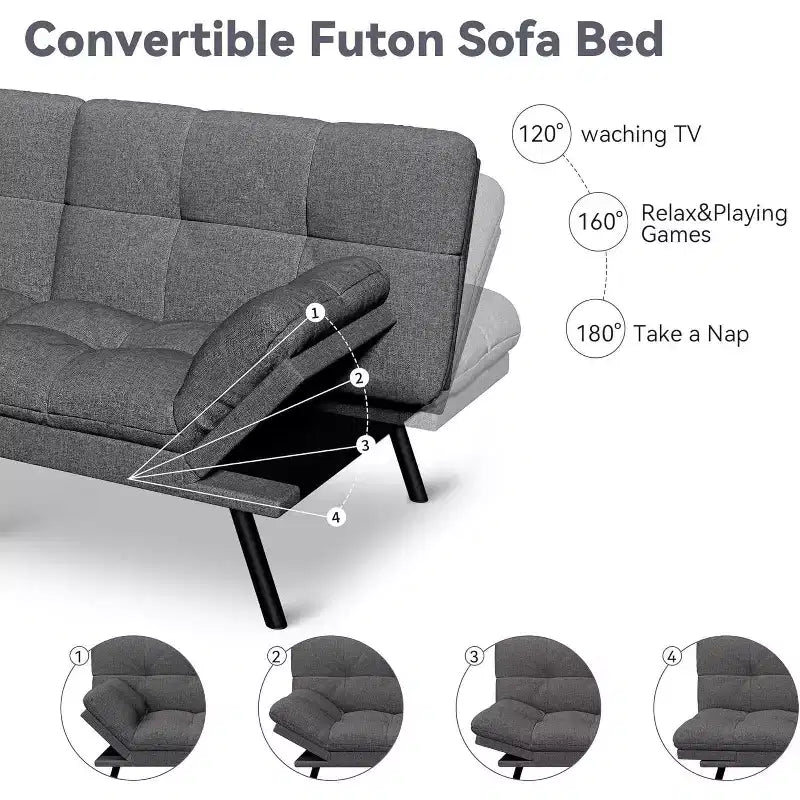 Wielokolorowa, rozkładana sofa futon 71", 2-osobowa z regulowanym oparciem i podłokietnikami