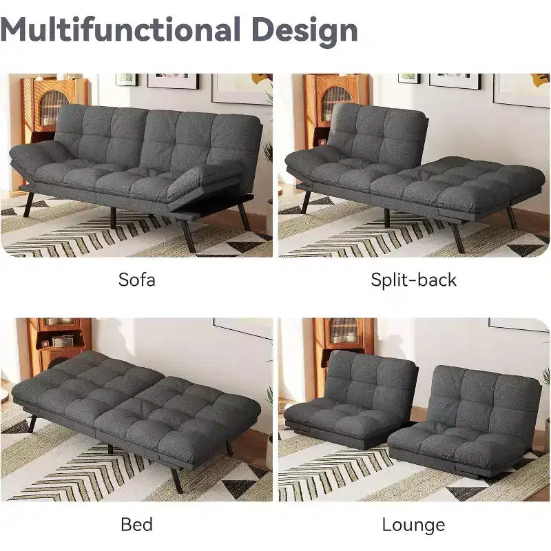 Wielokolorowa, rozkładana sofa futon 71", 2-osobowa z regulowanym oparciem i podłokietnikami