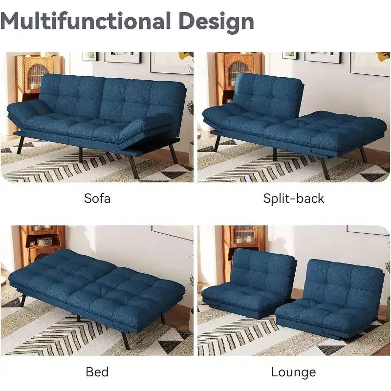 Wielokolorowa, rozkładana sofa futon 71", 2-osobowa z regulowanym oparciem i podłokietnikami