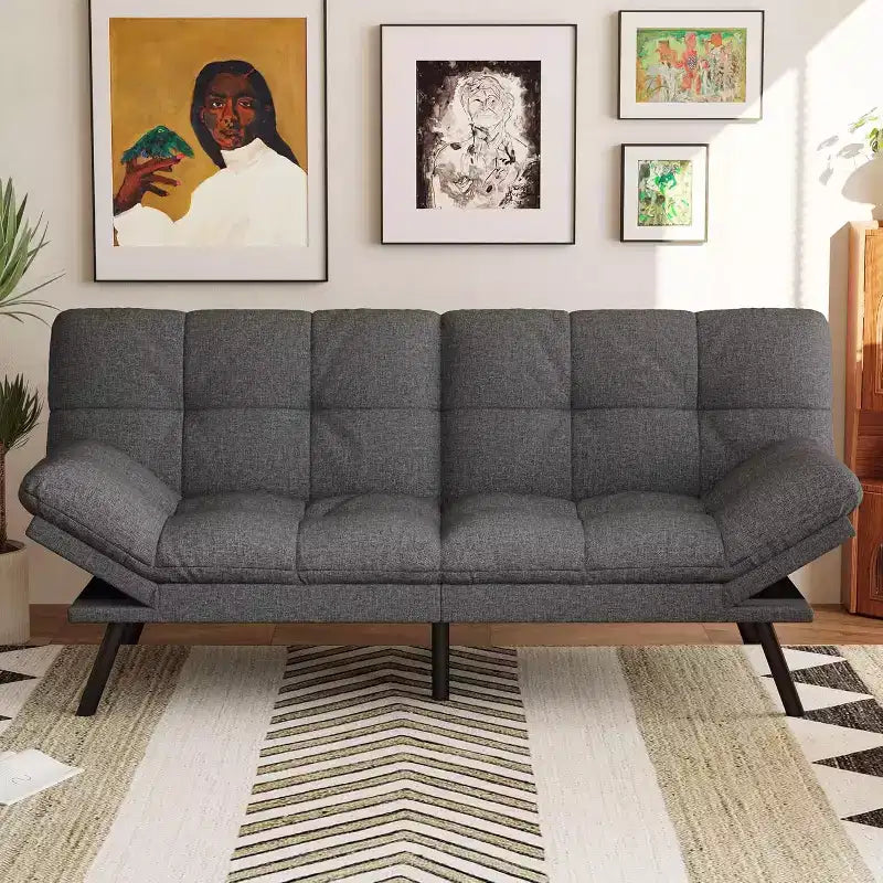 Wielokolorowa, rozkładana sofa futon 71", 2-osobowa z regulowanym oparciem i podłokietnikami