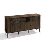 Ciemny dębowy kredens-barek z trzema przesuwnymi drzwiami w stylu Mid-Century Modern
