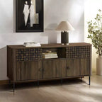 Ciemny dębowy kredens-barek z trzema przesuwnymi drzwiami w stylu Mid-Century Modern