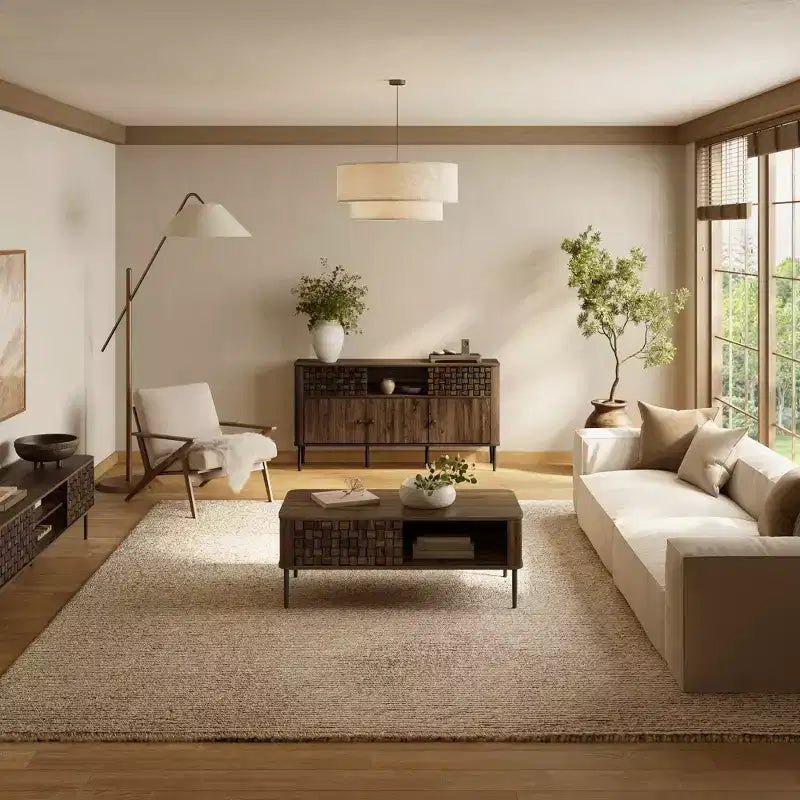 Ciemny dębowy kredens-barek z trzema przesuwnymi drzwiami w stylu Mid-Century Modern