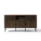 Ciemny dębowy kredens-barek z trzema przesuwnymi drzwiami w stylu Mid-Century Modern