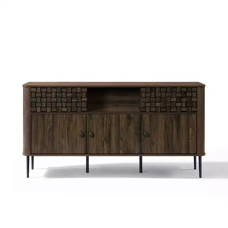 Ciemny dębowy kredens-barek z trzema przesuwnymi drzwiami w stylu Mid-Century Modern