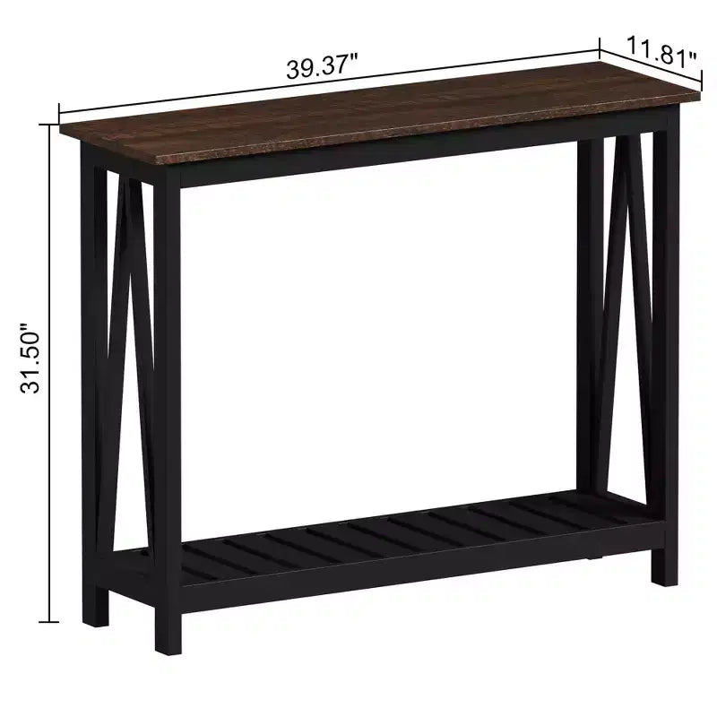 Konsola Rustykalna Black Frame Brown Top z Dolną Półką, 1-osobowa