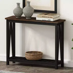 Konsola Rustykalna Black Frame Brown Top z Dolną Półką, 1-osobowa