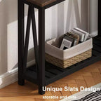 Konsola Rustykalna Black Frame Brown Top z Dolną Półką, 1-osobowa