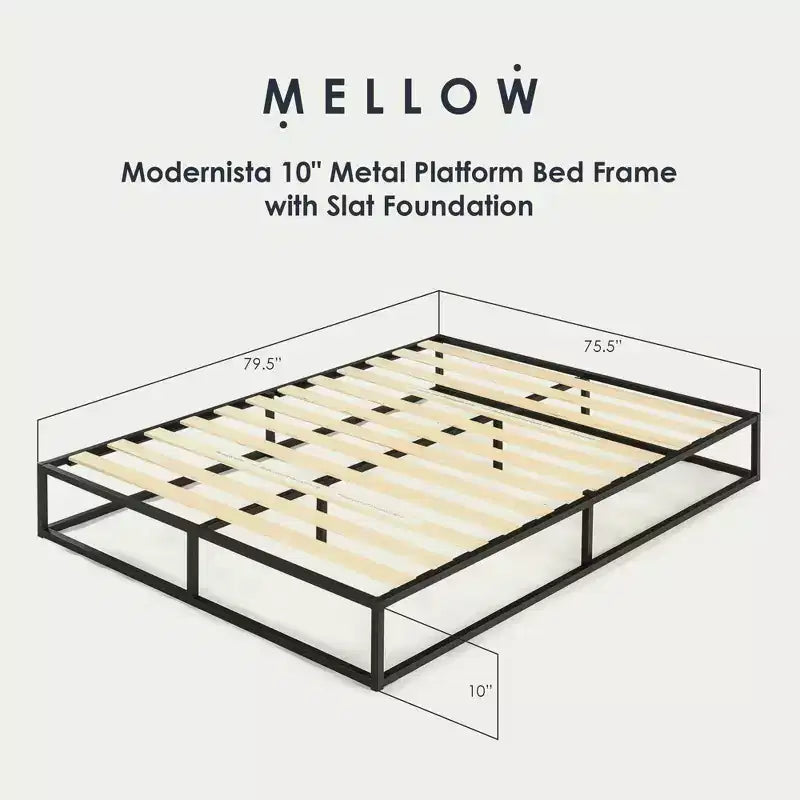 Czarna metalowa platforma do łóżka King-size ze stelażem z drewnianych listew, dla 1 osoby