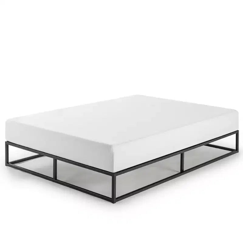 Czarna metalowa platforma do łóżka King-size ze stelażem z drewnianych listew, dla 1 osoby