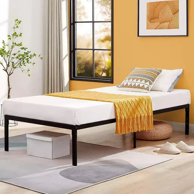 FurnitureR Twin Size Metal Bed Frame with Metal Slats, Heavy Duty Platform Mattress Foundation with Under Bed Storage, Non-Slip Support, Black
