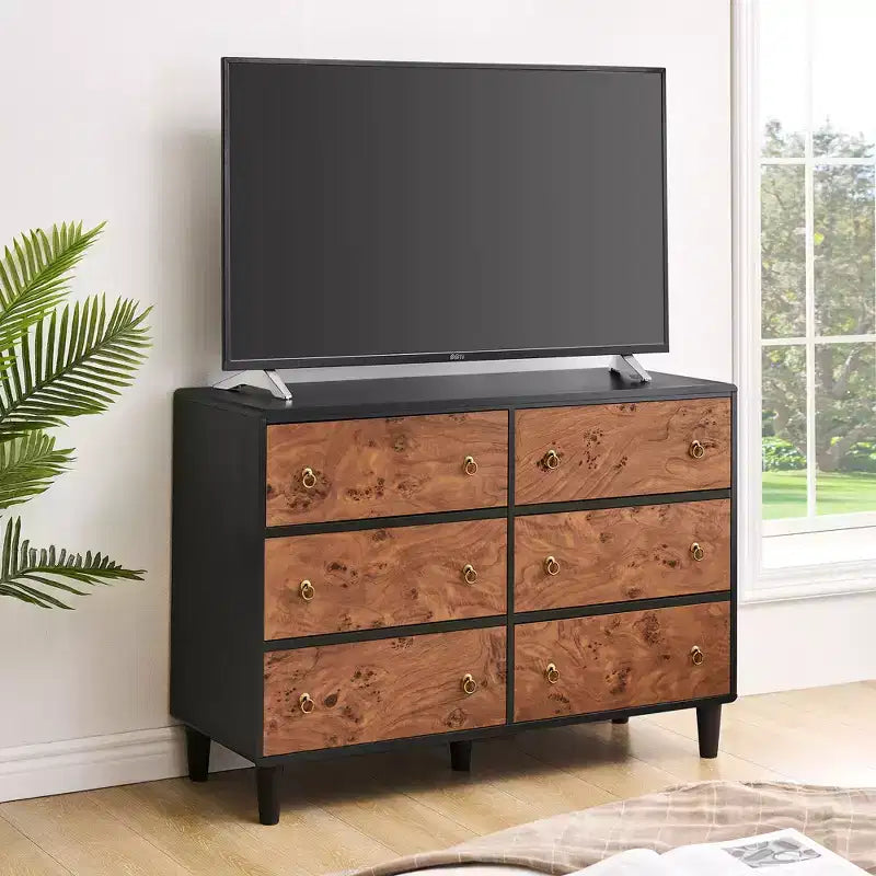 7 Drawers Dresser, 54 Wide Modern Chest of Drawers with Metal Handle, Wooden Dresser TV Stand, Wood Closet Clothes Storage Organizer for Living Room