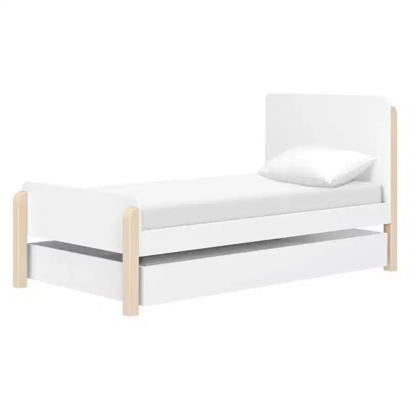 Podwójne piętrowe łóżko niskie białe i z naturalnego drewna dla 2 osób, rama z drewna sosnowego