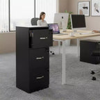 FurnitureR 3 Drawer File Cabinet with Lock, Vertical Office Filing Cabinet for Letter/Legal Size, Storage Organizer, Black