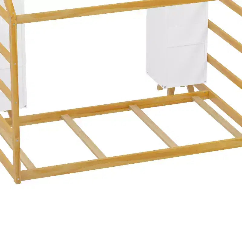 Łóżko podłogowe Montessori dla dzieci, pojedyncze – szare/naturalne, 1-osobowe