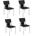 HomeRoots Set of Four Black and Silver Metal and Leather Partially Open Back Dining Side Chairs