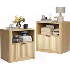 Mid Century Modern Nightstand,Set of 2, 22.8 Wide Fluted Nightstand with Drawer and Storage, Fluted Nightstand for Bedroom Sofa Office
