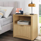 Szafka nocna Mid Century Modern, zestaw 2 sztuk, 58 cm szerokości, ryflowana szafka nocna z szufladą i schowkiem, ryflowana szafka nocna do sypialni, kanapy, biura