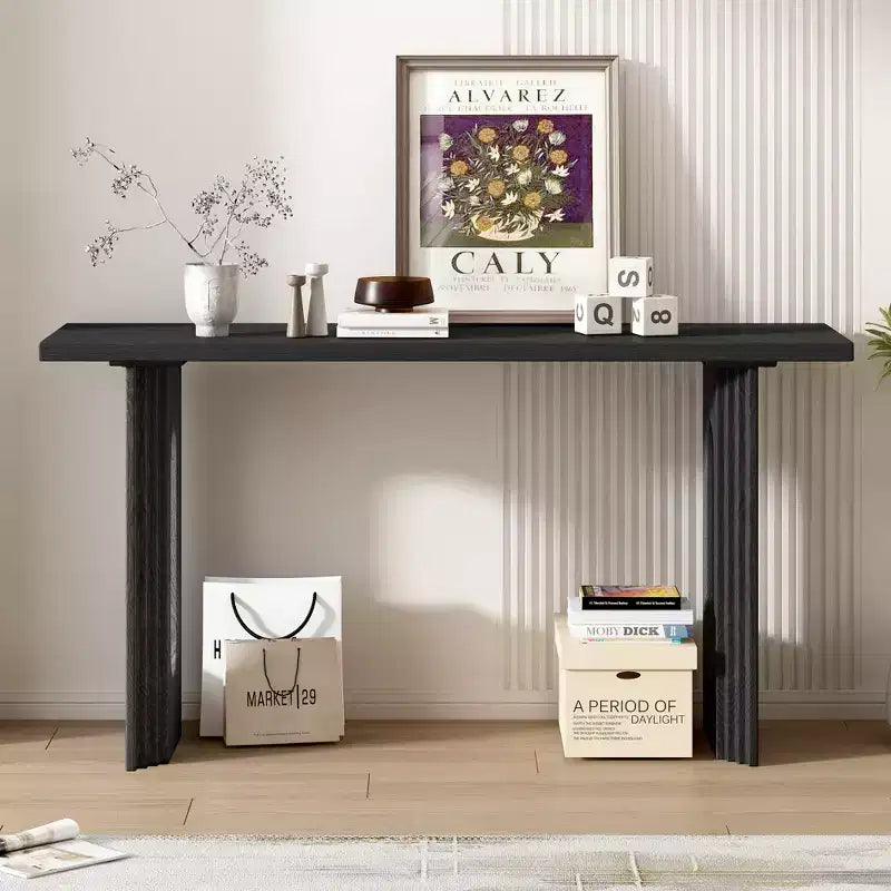 Unique Console Table with Round Hollow Legs, Modern Wood Entryway Table for Living Room and Entryway