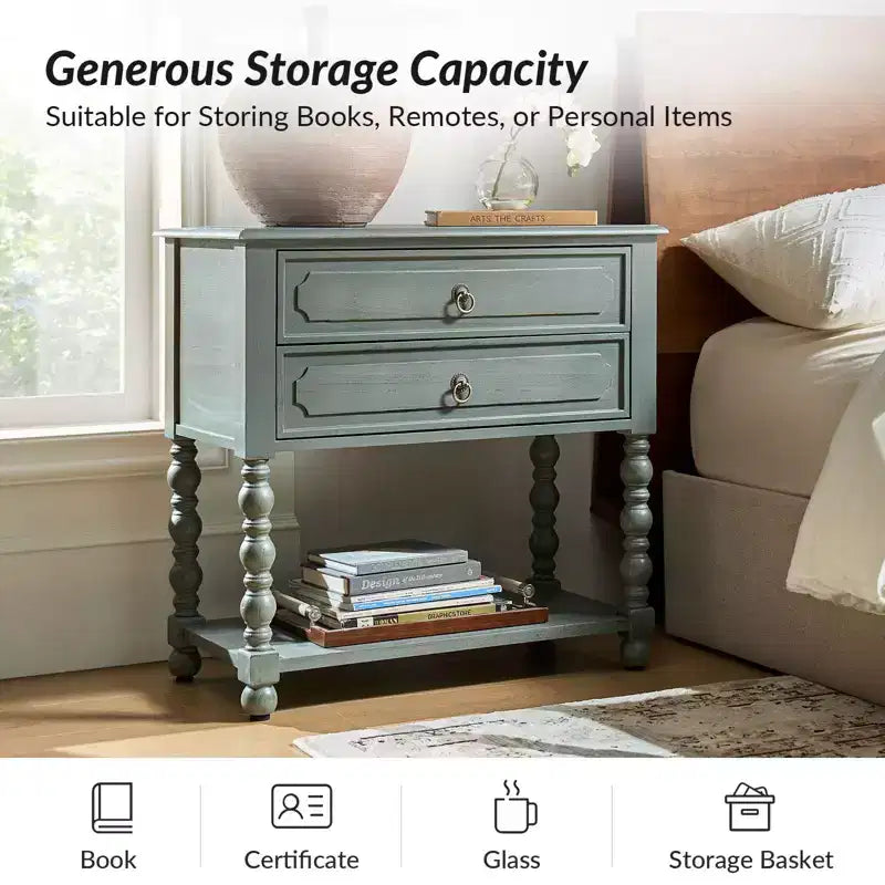 Jerardo 30 Wysoki stolik nocny z 2 szufladami i wbudowanymi gniazdami ładowania, zestaw 2 szt. | ARTFUL LIVING DESIGNS