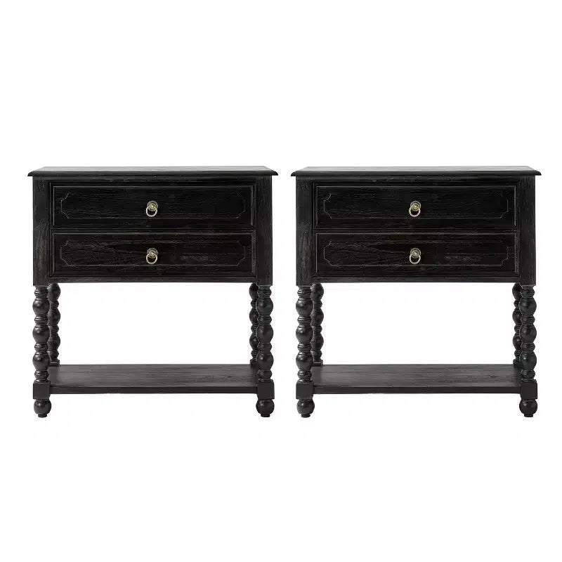 Jerardo 30 Wysoki stolik nocny z 2 szufladami i wbudowanymi gniazdami ładowania, zestaw 2 szt. | ARTFUL LIVING DESIGNS