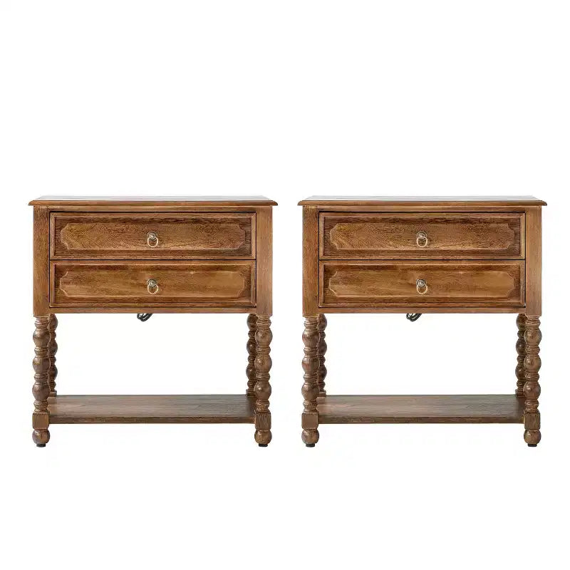 Jerardo 30 Wysoki stolik nocny z 2 szufladami i wbudowanymi gniazdami ładowania, zestaw 2 szt. | ARTFUL LIVING DESIGNS