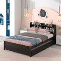MAYEERTY Full Size Storage Headboard Bed with Pull Out Trundle Solid Pine Wood Bed Frame for Small Space
