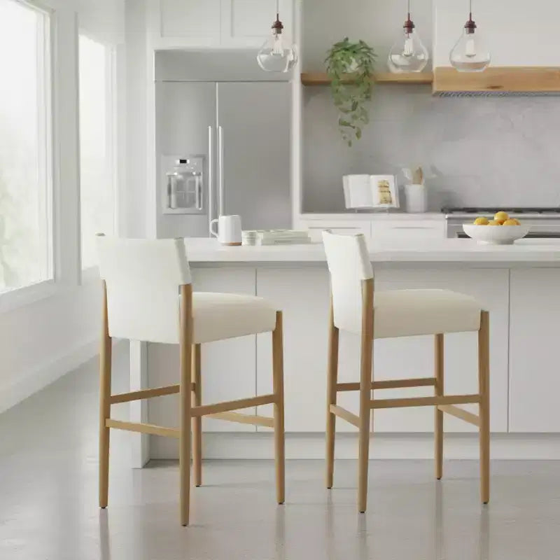 Homy Casa Zestaw 2 nowoczesnych stołków barowych z litego drewna o wysokości 72,4 cm z tapicerowanymi siedziskami, białe