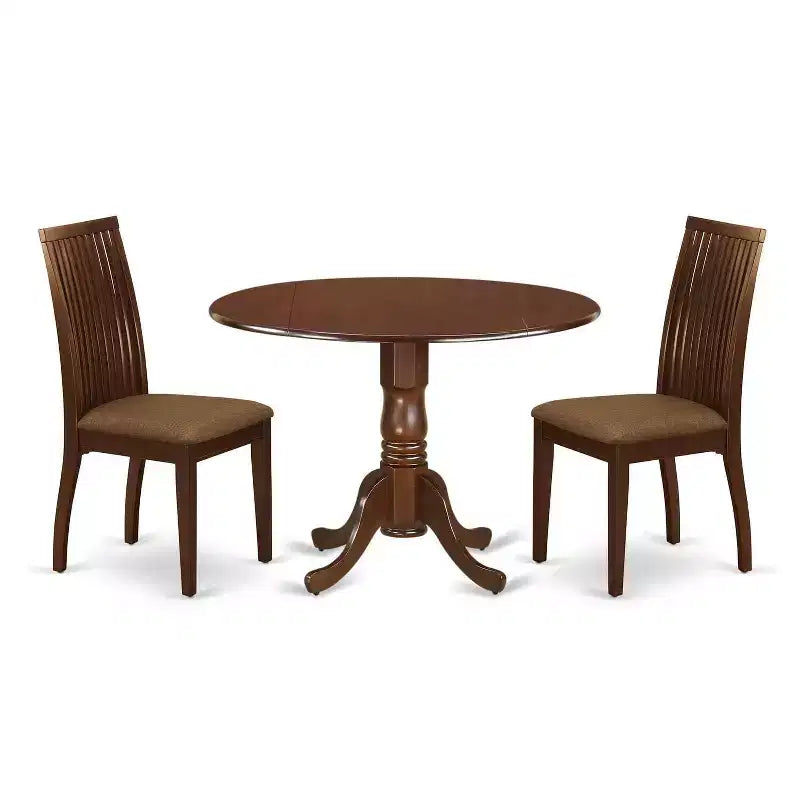 3-Piece Mahogany Finish Solid Wood Top - Round Dining Room Set - Seats 4