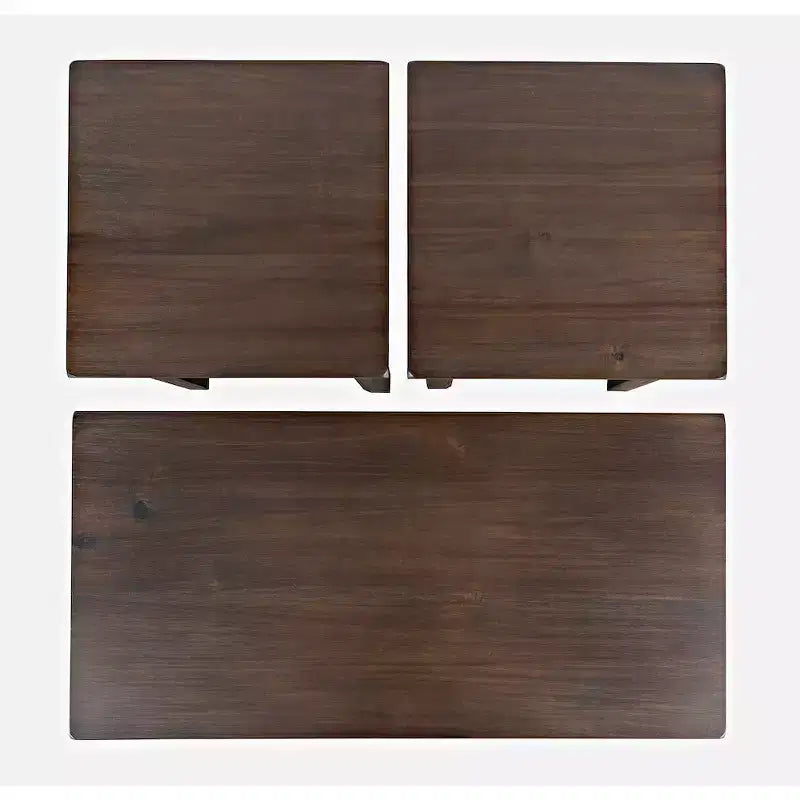Nowoczesny 3-częściowy zestaw stolików kawowych – czarny szczotkowany / kasztanowy szczotkowany