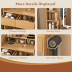 Brązowa Nowoczesna Toaletka z Lusterkiem LED i Taboretem, 1-osobowa