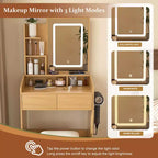 Brązowa Nowoczesna Toaletka z Lusterkiem LED i Taboretem, 1-osobowa