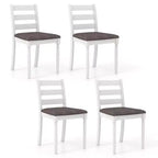 Costway Wooden Dining Chair Set of 4 w/ Acacia Wood Legs Padded Cushion Ladder Back