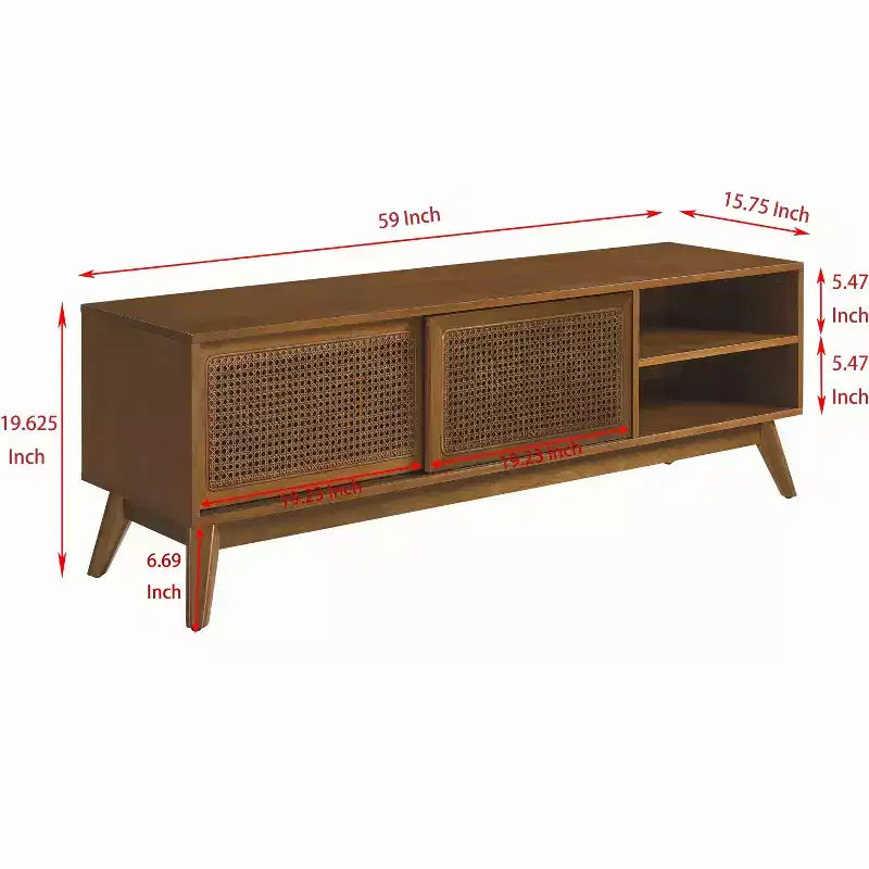 Jasne drewno, szafka RTV w stylu mid-century o długości 150 cm, na telewizory do 65 cali